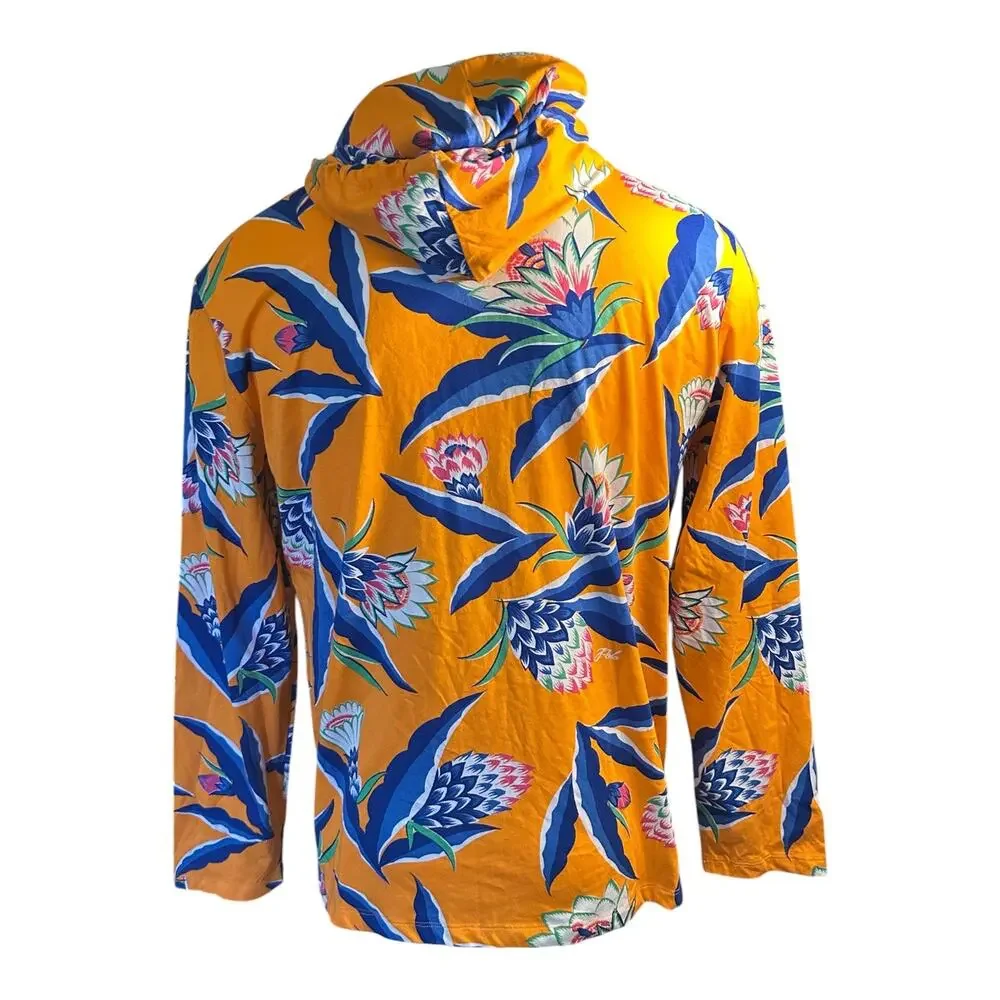 NWT Men L Polo Ralph Lauren Orange Pullover Hoodie Floral Print Beach Sweatshirt